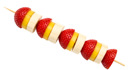 Presents Delicious Fruit Skewer with Strawberry and Banana Slices on Transparent Background