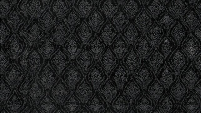 Dark, textured fabric displays repeating floral and diamond patterns for background use