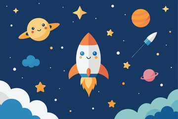 cartoon rocket in space