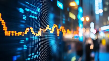 Dynamic stock market data overlaid on a vibrant cityscape creating a financial backdrop - Powered by Adobe