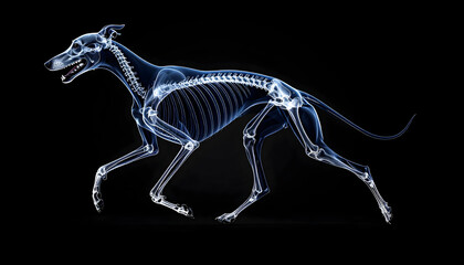 Fototapeta premium Detailed X-Ray Visualization of a Running Greyhound Dog on Black Background