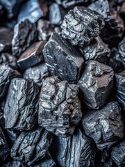 Dark grey coal formation with intricate black mineral patterns on a rocky surface
