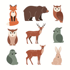 Fototapeta premium Cute Animal Icon Set - Cartoon Farm and Wild Animals in Vector Style