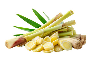 Fresh lemongrass rope and lemongrass slices  isolated on a transparent background