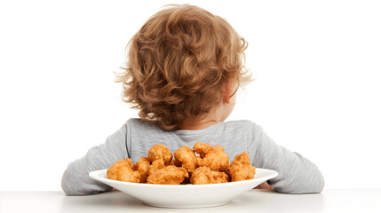 Child facing away from fried food