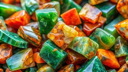 Mandarin Jade Fragments Displaying Vibrant Colors and Intricate Facets