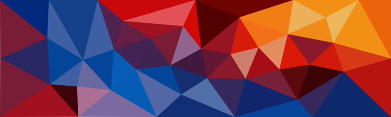 A vibrant low-poly background showcasing a dynamic transition of bold colors, from cool blues to warm reds and oranges. The geometric design offers a modern and energetic feel.