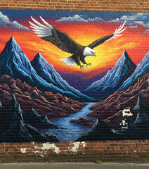 Eagle Flying in the Mountains Mural
A large eagle flaps its wings in the sky, looking majestic and powerful.