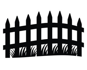 A wooden picket fence with grass isolated on white background