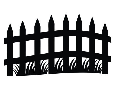 A wooden picket fence with grass isolated on white background