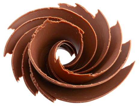 Artistic Spiral of Chocolate Shavings Surrounding Bar Fragment, Stylized Center Composition, Transparent PNG