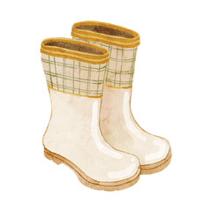watercolor cottage core element. garden boots. Perfect for decorate your card, packaging, cozy stuff and more.