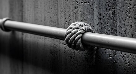 Knot Tied Around Metal Pipe Against Concrete Wall, Representing Strength
