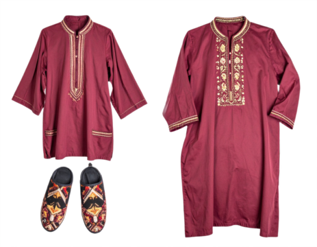 Elegant embroidered maroon tunic with matching slippers offers traditional comfort and style for any occasion