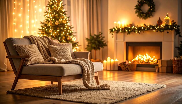 Twinkling Christmas Lights in a Warm and Peaceful Holiday Setting with Calm Background and Plenty of Space for Festive Text or Graphics
