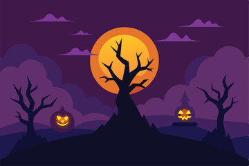 halloween landscape with glowing fractal trees  .eps