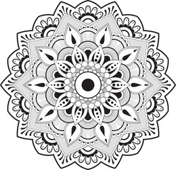 Mandala style round lace ornament with floral decorative pattern in vintage ornamental design Black and white abstract floral ornament design with decorative flower elements