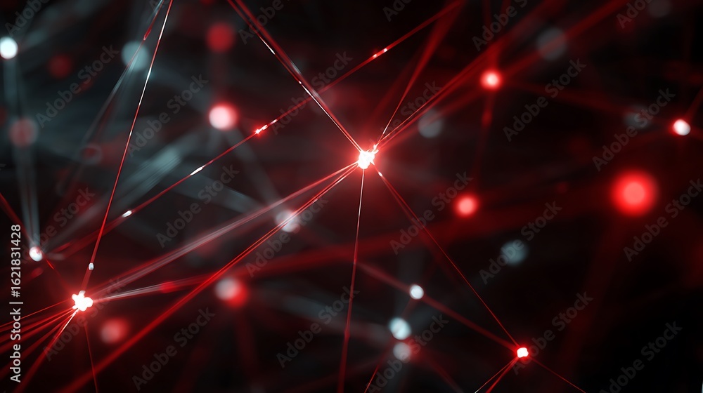 Poster glowing network connection with red light trails technology background