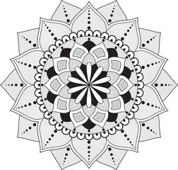 Mandala style round lace ornament with floral decorative pattern in vintage ornamental design Black and white abstract floral ornament design with decorative flower elements
