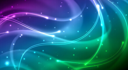Abstract Light Trails Background Flowing Neon Glow Energy in Blue Green Purple Vibrant Modern Backdrop for Technology Digital Media Graphic Design Projects