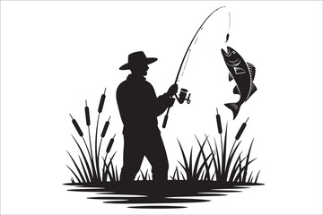 Obraz premium Fisherman Clipart Bundle – Lake, River, and Boat Fishing Graphics