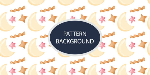 kawaii baby new born decoration element pattern background design. Pastel colors. Thin line icons of baby items. Also for printing on paper and fabric. 