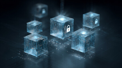 Blockchain security measures digital environment graphic illustration technology concept futuristic viewpoint
