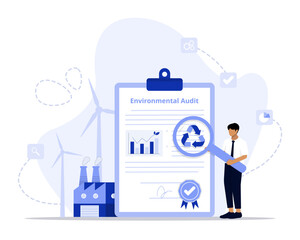 Environmental audit concept illustration. Suitable for landing page, ui, web, App intro card, editorial, flyer, and banner.