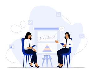 One to one meeting concept illustration. Suitable for landing page, ui, web, App intro card, editorial, flyer, and banner.
