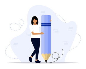 Person with big pencil concept illustration. Suitable for landing page, ui, web, App intro card, editorial, flyer, and banner.