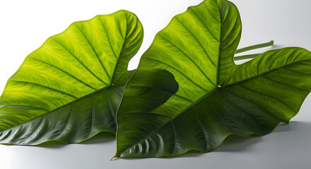 Large Green Elephant Ear Leaves Illuminated by Sunlight