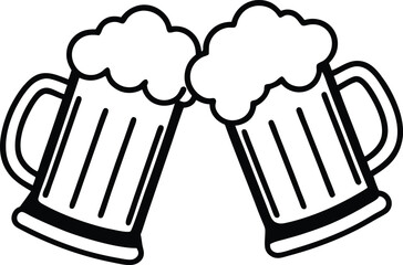 Two Frosty Mugs of Golden Beer Clinking Together in Celebration Vector Design
