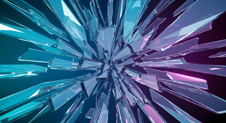Abstract Shattered Glass Background Teal and Violet Design Element Wallpaper Futuristic Modern Technology Crystal Shards Explosion