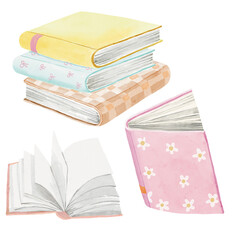 Watercolor book element
School stationery element in different detail. illustrations are great for stationery, memo pad, notebook, school planning stickers, cards, school invitations.