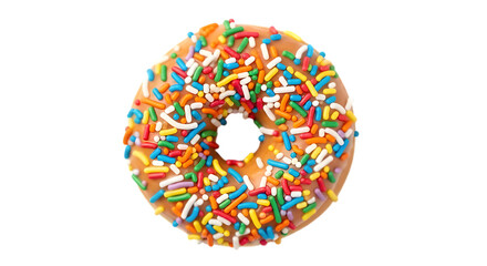 Colorful sweet donuts with icing and sprinkles isolated on white background