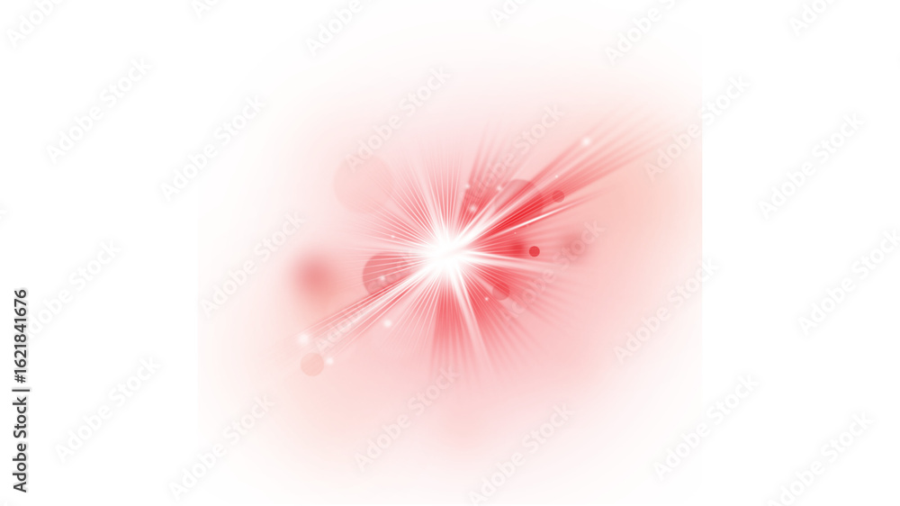 Poster intense starburst with brilliant white light and a glowing red halo, surrounded by soft bokeh and pa