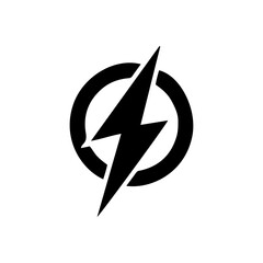 A vector illustration of a minimalist black lightning icon on a white background. Suitable for use as a symbol for electricity, energy, power, or speed in graphic design or technology applications.