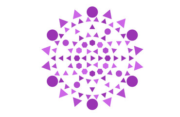Abstract circular mandala with geometric symmetry, combining triangle, pentagon , circle shapes in a radial arrangement for digital art, sacred geometry, modern pattern design, and meditation visuals