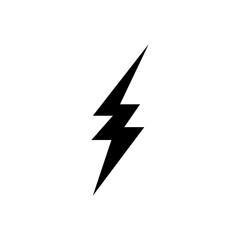 A vector illustration of a minimalist black lightning icon on a white background. Suitable for use as a symbol for electricity, energy, power, or speed in graphic design or technology applications.