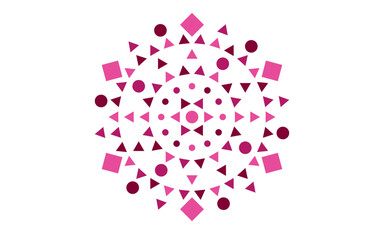 Modern Abstract Mandala with Triangle and Circle Motifs &ndash; Pink and Maroon Sacred Geometry for Meditation Spaces, Yoga Studios, Vector Illustrations, and Interior Wall Posters
