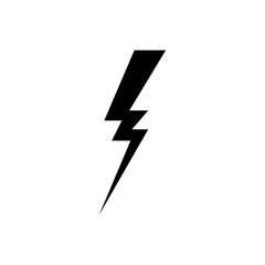 A vector illustration of a minimalist black lightning icon on a white background. Suitable for use as a symbol for electricity, energy, power, or speed in graphic design or technology applications.