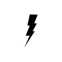 A vector illustration of a minimalist black lightning icon on a white background. Suitable for use as a symbol for electricity, energy, power, or speed in graphic design or technology applications.