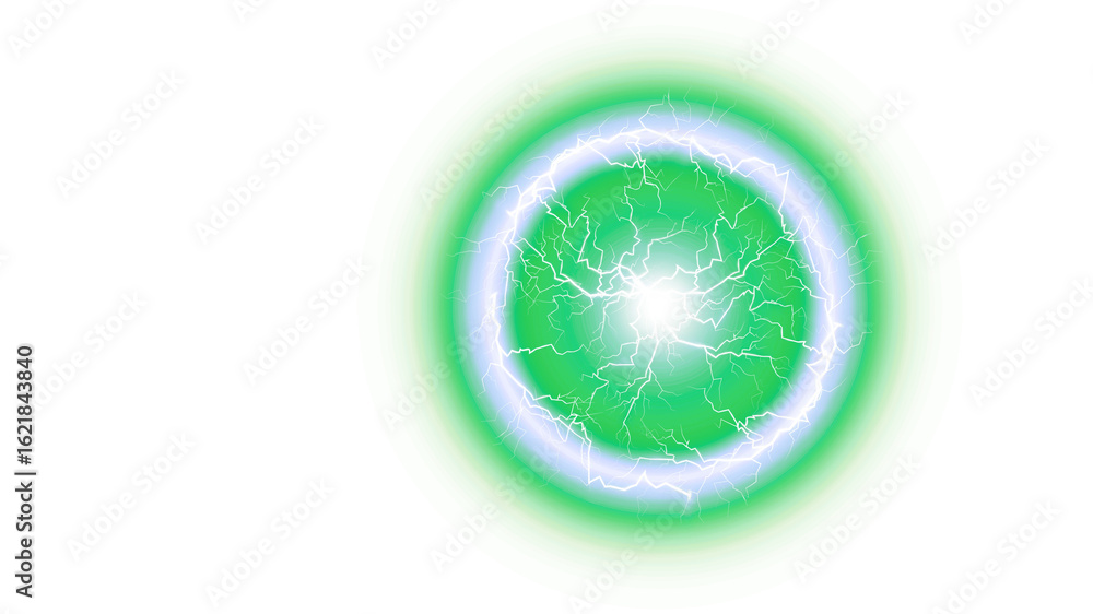 Poster electric orb with green glow and lightning on a transparent background, creating a powerful and futu