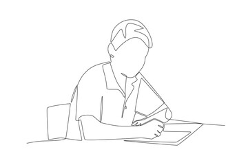 Student reading in classroom concept one-line drawing