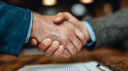 Successful partnership handshake agreement in a professional office environment