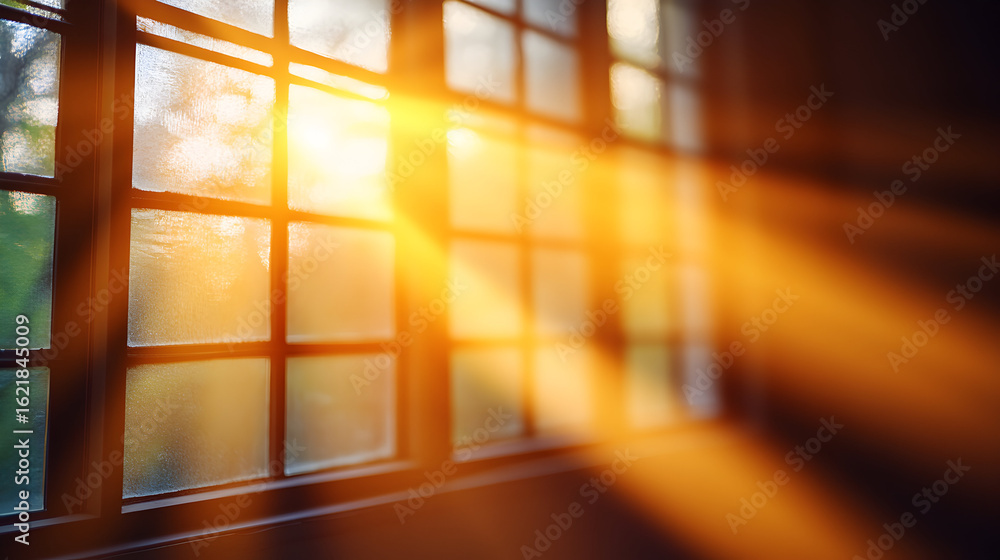 Poster sunlight streaming through a window pane