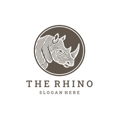 Strong rhino logo with bold lines and powerful stance.