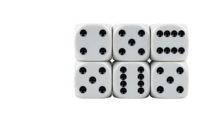 Close Up of White Dice Showing Various Numbers