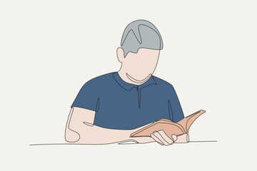 Colored student reading in classroom concept one-line drawing