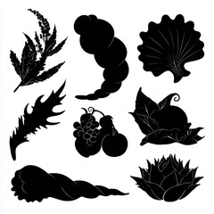 vector illustration of cornucopia silhouette set, Black & White silhouette set 